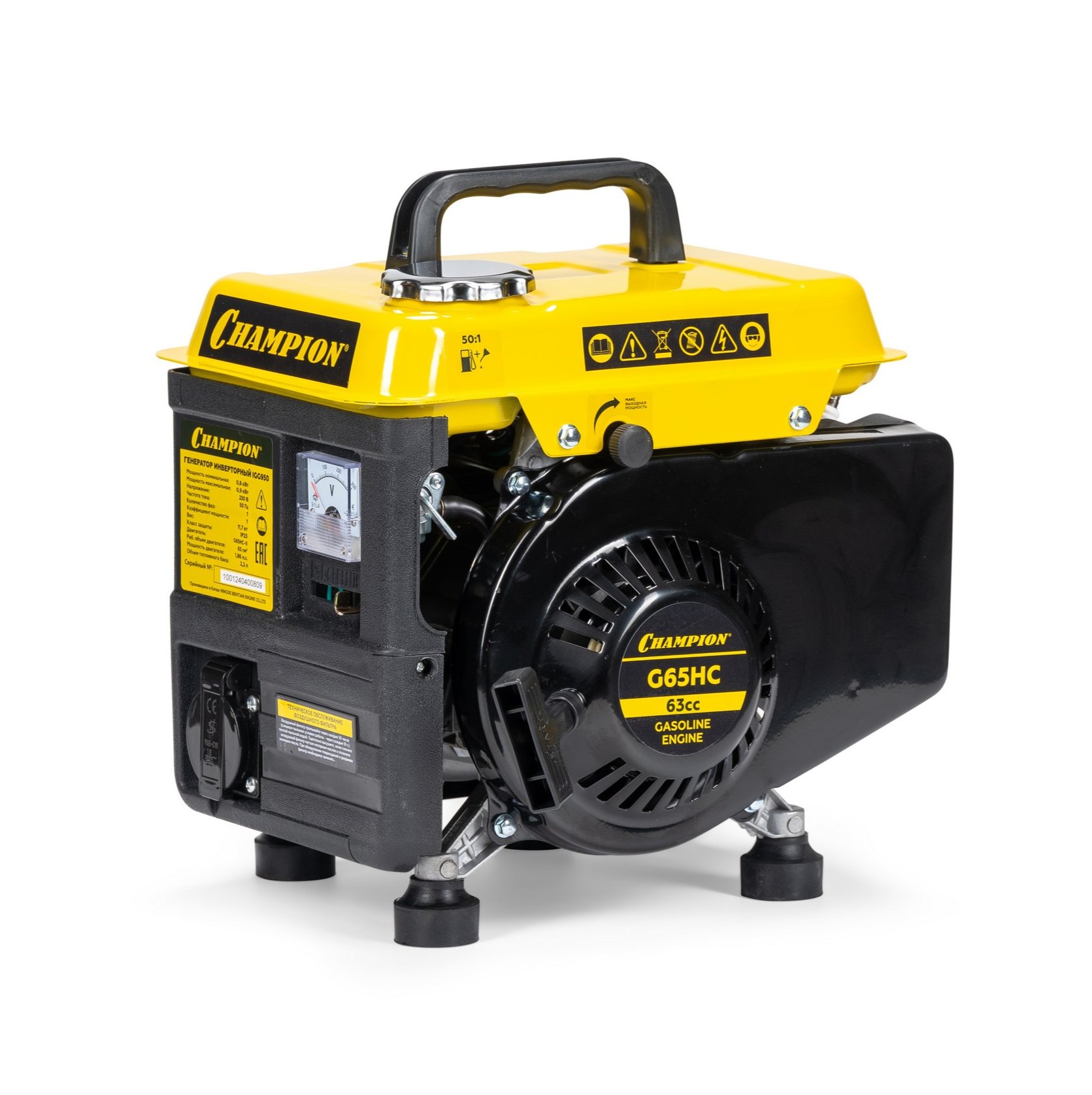 Генератор Champion IGG950 (0,8/0,9кВт 2,2лс 11,7кг ручной стартер)