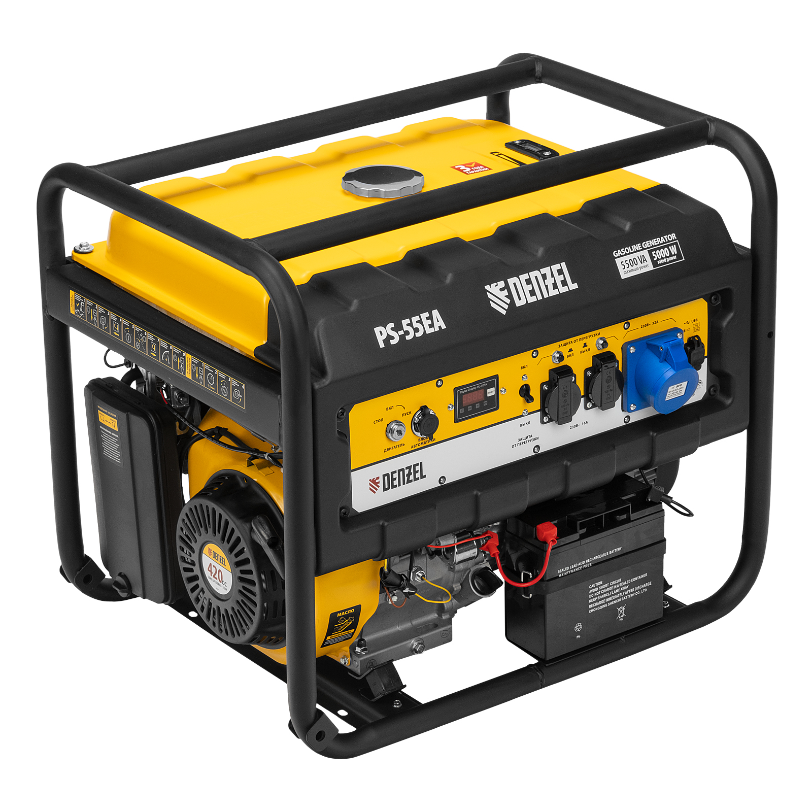 Генератор Denzel PS 55 EA (5/5,5кВт 15лс 86кг ручной стартер/электростартер)